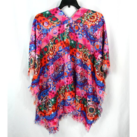 Colorful Floral Medallion Open Front Fringe Cardigan Shawl Wrap Kimono 3XL Boho - Picture 8 of 10
